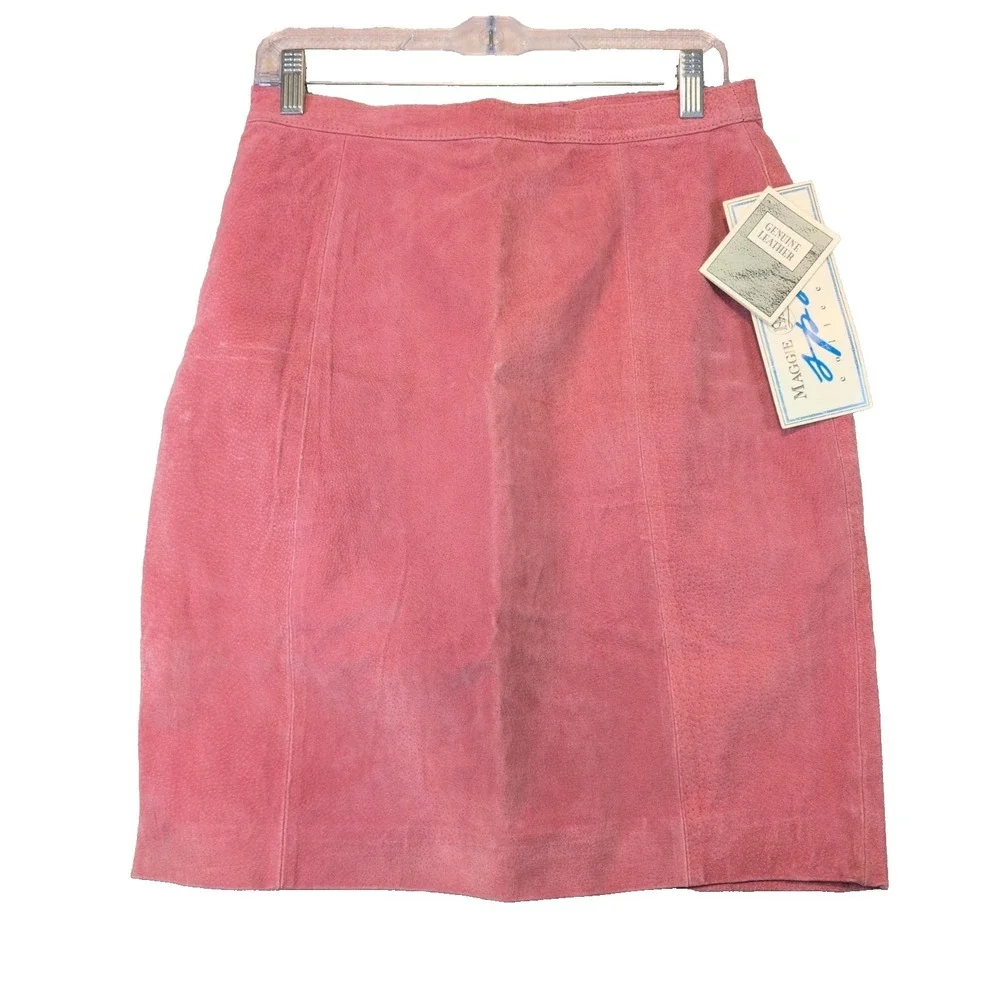 NEW Maggie Lawrence VTG Sz 12 Rose Pink 100% Leather Lined Pencil Skirt Punk